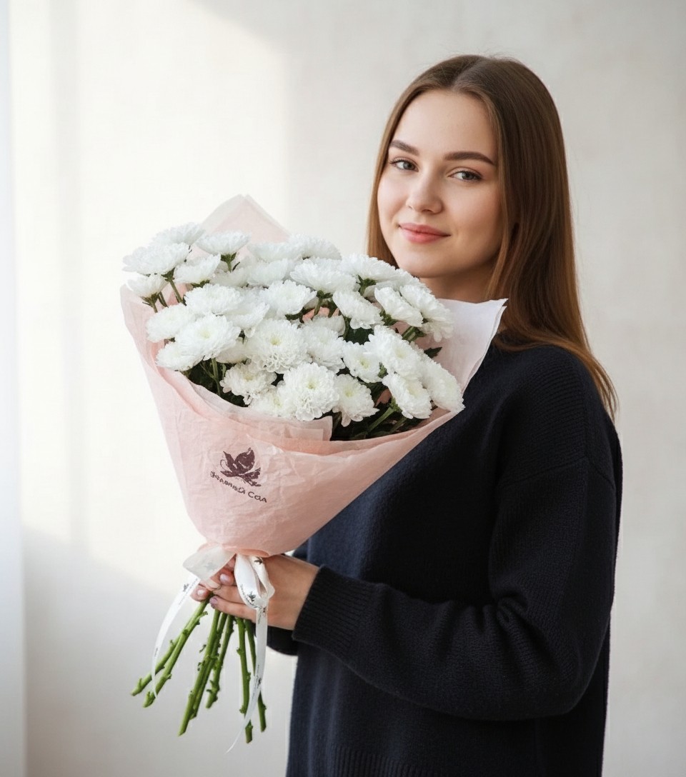 Букет 0058: кустовые хризантемы в упаковке